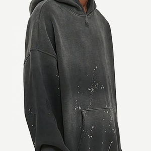 Wholesale Custom <b>Hoodie</b> for Men Vintage Cloud Gray Double Hood Patchwork Distressed <b>Hoodie</b> Printing Manufacturer - Product Image 5