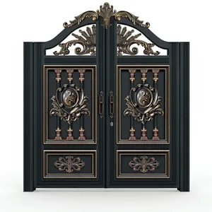 Portail de villa traditionnel en fer forgé avec finition en cuivre ornée, ouverture manuelle, porte extérieure, design antivol - Product Image 6