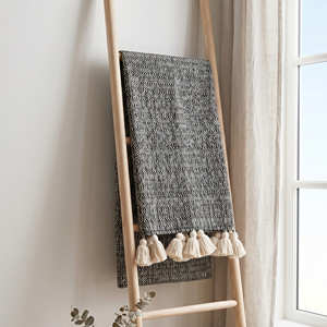Charcoal <b>Grey</b> Textured Cotton Throw with Fine Woven Pattern and Fringe for <b>Modern</b> Rustic <b>Sofa</b> and Lounge Décor - Product Image 2