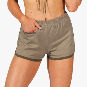 Women's Gray Solid Knitted Shorts High Waist <b>Elastic</b> Waist Sporty Style Breathable Regular Fit - Product Image 3