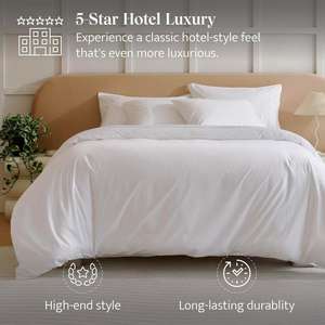 Juego de Sábanas de Algodón Peinado de Primera Calidad, 300 Hilos, Satén de Algodón, Color Blanco Sólido, Incluye Sábana Plana, Sábana Ajustable y Fundas de Almohada, para Uso Doméstico y Hotelero - Product Image 5