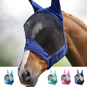 Máscara Antimoscas de Cuero Genuino para Caballos, Protección de Verano, Malla Transpirable, Bloqueo UV, Diseño Suave de Protección para Orejas/Nariz, para Montar a Caballo - Product Image 3