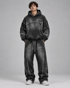 Survêtement d'hiver en molleton 100 % coton de haute qualité, grande taille, style streetwear, couleur unie, pour homme, avec logo personnalisé, respirant - Product Image 1