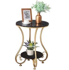 Table d'appoint traditionnelle en métal et marbre, mobilier antique pour salon, idéale pour les intérieurs de café, les zones de réception de bureau et l'agencement des collations - Product Image 5