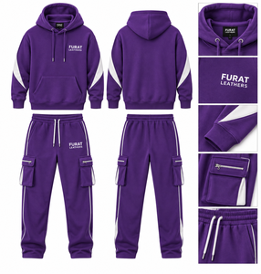 FURAT LEATHERS <b>White</b> Black Solid Men's Windbreaker Tracksuit Set Polyester/Cotton Eco-Friendly Winter <b>2</b>-<b>Piece</b> Casual Breathable - Product Image 4