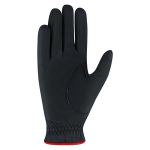Gants d'équitation en cuir microfibre noirs à doigts entiers avec bordure rouge pour usage extérieur en hiver, unisexe, modèle à enfiler - Product Image 6