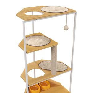 Arredo Sostenibile per Animali Domestici da Interno: Torre Angolare per Gatti con Tiragraffi, Cuccia e Piattaforme per Arrampicata, Dotata di Stazione per l'Alimentazione - Product Image 4