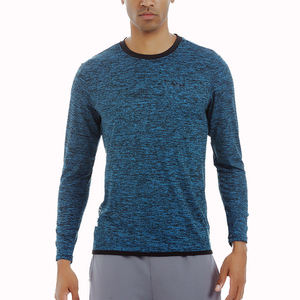 Camiseta de Punto de Manga Larga con Cuello Redondo para Hombre, Color Azul Sólido, Secado Rápido, Corte Ajustado, Estilo Deportivo - Product Image 6