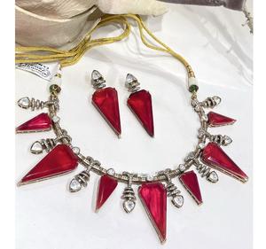 Conjunto de Collar y Aretes de Moissanita Chapados en Oro de Diseño Glamuroso y de la Mejor Calidad, Estilo Fusión, para Compromiso y Boda - Product Image 2