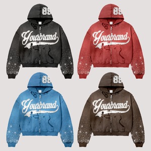 Sudadera con Capucha Personalizada para Hombre, Estilo Vintage Flame Streetwear, 100% Algodón, Felpa Gruesa, Lavado Ácido, Diseño Desgastado, Detalle de Bolsillo - Product Image 1