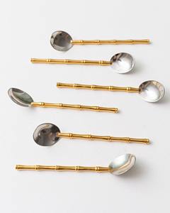 Silver Spoons With Gold Plated Bamboo Design Handle Perfect For Restaurant Tabletop <b>Coffee</b> Tea And Special Gifts From India - Product Image 3