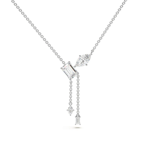 Collar Lariat Estilo Delicado Toi Et Moi, Oro Sólido de 14K, Esmeralda Marquise, Collar con Colgante de Diamante Cultivado en Laboratorio, Collar con Borla de Diamantes - Product Image 1