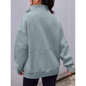 2025 Women's Oversized Half Zip Sweatshirts Casual <b>Mock</b> <b>Turtleneck</b> Pullover with Long Hood and Silk Pockets - Product Image 3