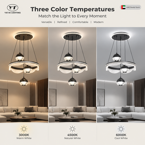 Lustre moderne en métal noir et acrylique avec anneau LED 76W et trois températures de couleur pour salon et salle à manger - Product Image 2