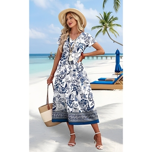 Vestidos de Verano para Mujer, Vestido Midi Casual con Corte en A, Vestidos de Playa para Vacaciones con Bolsillos, Tallas S-2XL - Product Image 2