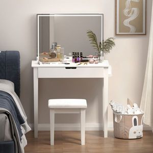 Set Toeletta Illuminata con 1 Cassetto Portaoggetti, Tavolo da Trucco e Specchio per Camera da Letto, Tavolo da Toeletta per Cosmetici - Product Image 2