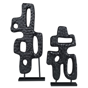 New Design Modern Abstract Black Sculpture on Stand Textured Contemporary Decorative Tabletop Art Accent - Product Image 4