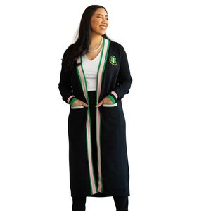 Cárdigan Largo Negro para Mujer, Estilo Griego con Letras, Suéter de Punto, Frente Abierto, Elegante y Casual - Product Image 1