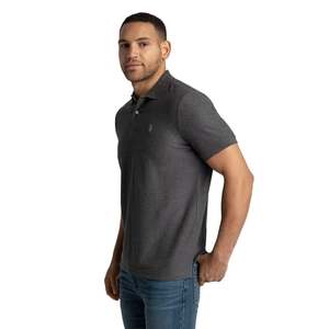 Chemise de golf pour homme, grise, manches courtes, mélange polyester/coton, imprimée, logo sur le devant, coupe classique, style preppy, respirante, tricotée 180g - Product Image 5