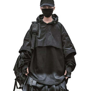 Sudadera con Capucha Cyberpunk Negra para Hombre, Estilo Táctico Oversize, Streetwear, Hip Hop, Estilo Ninja, Sudadera con Capucha en Capas y Bolsillos - Product Image 3