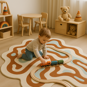 Handmade Modern Abstract Wool Rug Custom Size white and brown <b>Carpet</b> for Home Living Room Bedroom Picnic Floor Mat - Product Image 1