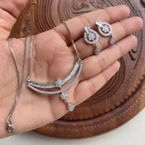 Luxury Goodshopping <b>Crystal</b> Rhinestone Necklace Earring <b>Set</b> Women Silver Plated Stainless Steel Trendy Heavy Bridal Anniversary - Product Image 2