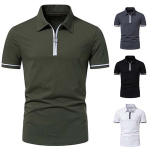 Polo à col zippé pour homme, rose, confortable, 100% coton, pour un usage décontracté, manches courtes, grandes tailles - Product Image 1