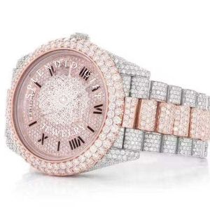 Montre de luxe pour homme avec diamants, boîtier en argent/moissanite, 28 mm, analogique, quartz, cadran à chiffres romains, verre saphir, fermoir papillon, ETA - Product Image 4
