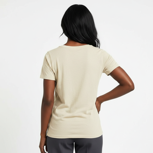 Women's Smart Casual V-Neck Pocket Tee Short Sleeve Soft Cotton Fitted Cut Chest <b>Patch</b> Custom Logo OEM Wholesale Manufacturer - Product Image 2