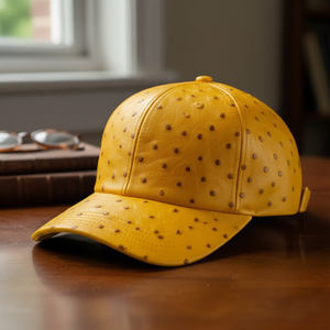 Chapeau de cowboy en cuir d'autruche jaune, idéal pour les voyages en plein air, la pêche et les aventures, couvre-chef de qualité supérieure, marque privée, chapeaux western en gros - Product Image 3