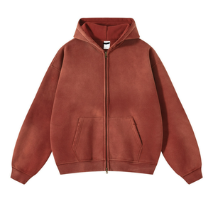 Venta al por Mayor, Personalizado, 100% Algodón, 380 GSM, Sudadera con Cremallera para Hombre, Sudadera Extra Grande para Mujer, Estilo Retro Vintage, Ropa Urbana Unisex de Moda Otoñal - Product Image 2