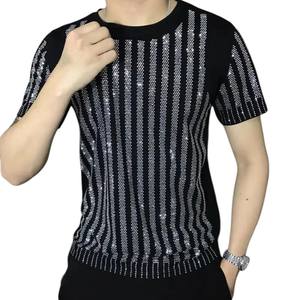 Camiseta Negra con Pedrería para Hombre, Modelo 2026, con Cristales Brillantes, Estilo Urbano, para Fiestas y Moda - Product Image 3