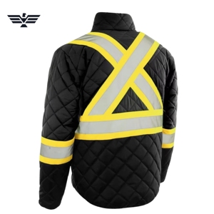 Chaqueta de Seguridad Reflectante Acolchada de Algodón Ignífugo Personalizada |   Chaqueta de Trabajo Acolchada Negra de Alta Visibilidad con Cinta Reflectante - Product Image 4
