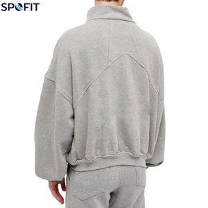 Custom Wash Breathable Quarter <b>Zip</b> Pullover Long Sleeve Men's Cropped Cotton Sweatshirts Street Wear Fashion Loose - Product Image 3