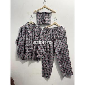 Conjunto de Pijama de Algodón Orgánico de 3 Piezas para Mujer, Manga Larga, Estampado Floral, Ropa de Dormir Clásica, Camisa con Cuello Camisero y Botones - Product Image 5