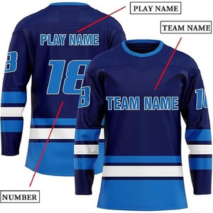 Maillot de hockey sur glace bleu marine à manches longues, col rond, respirant, vêtements de sport, maillots personnalisés avec nom d'équipe à vendre - Product Image 4