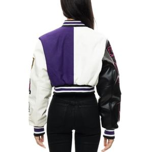 Unisex Purple Varsity Jackets Embroidered Stripe Dyed College Regular Winter Breathable Windproof Street Wear Plus Size Fabric - Product Image 5