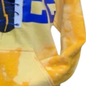 Sweat-shirt à capuche jaune tie-dye pour femme, manches longues, avec lacets sur le devant, poche, motif graphique, style streetwear décontracté - Product Image 4