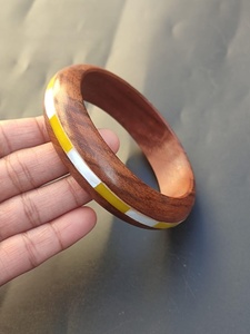 Natural Wooden BANGLE with Channel Set <b>Shell</b> Inlay Eco-Friendly Women's Party Jewelry - Product Image 2