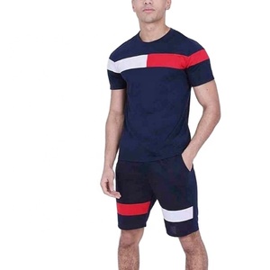 T-shirt et short d'été de haute qualité ensemble bleu ensemble de short de gymnastique en coton imprimé de logo personnalisé pour hommes - Product Image 1