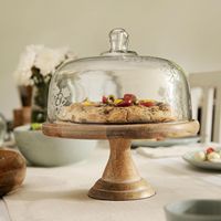 Support à gâteau en bois robuste avec couvercle en verre, compatible lave-vaisselle, forme personnalisable pour la présentation professionnelle en boulangerie et le service de traiteur