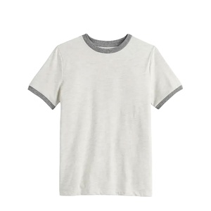 Camiseta de Manga Corta con Cuello Redondo de Última Moda, Corte Regular, Estilo Casual, 100% Algodón, Tejido de Punto, Ribete en Contraste, Color Sólido - Product Image 1