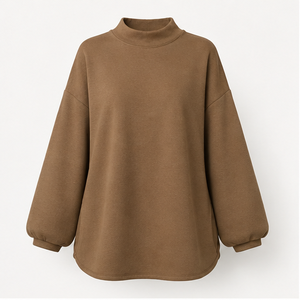 เสื้อสเวตเชิ้ตคอเต่าทรงเอไลน์สีน้ำตาลมอคค่าสำหรับผู้หญิง แขนทรงบอลลูน ชายเสื้อโค้ง รุ่น WSS-0044 - Product Image 1