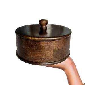 <b>Rustic</b> Round Classic <b>Wooden</b> Chapati Box Bread Roti Storage Container with Lid for <b>Dining</b> <b>Table</b> Traditional meals casserole - Product Image 3