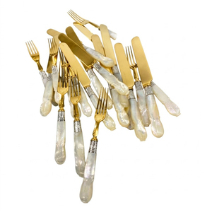 Service de couverts de luxe royal en or avec manche en nacre naturelle, en acier inoxydable, pour mariage, réception, hôtel, restaurant - Product Image 1