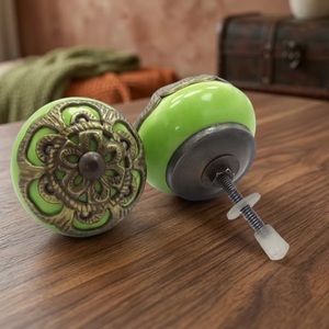 Ba <b>Ceramic</b> Cabinet <b>Knob</b> Green Industrial Flower Filigree Design Eco-Friendly Durable Easy Installation Kitchen Wardrobe Dresser - Product Image 2