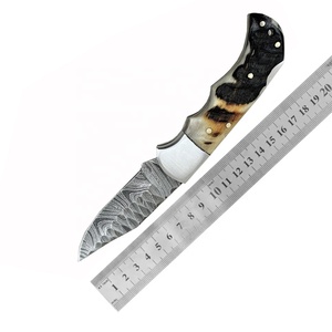 Navaja Plegable de Acero de Damasco con Patrón de Ondas de Cobre Hecha a Mano, Hoja Grabada, Mango de Madera, EDC, Caza, Camping, Supervivencia - Product Image 6