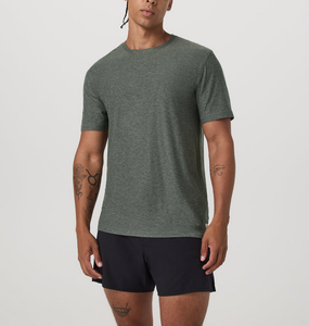 T-shirt à col rond classique, motif personnalisé, haut polyvalent à manches courtes, tricot poly/spandex, été, vente en gros, 160 GSM, couleur unie pour homme - Product Image 5