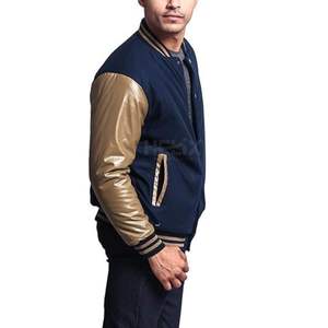 Vestes de baseball de qualité supérieure en cuir bleu royal et or, manches en cuir, vente en gros, vestes de baseball personnalisées élégantes pour équipes - Product Image 3