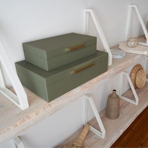 <b>Decorative</b> PU Leather Storage <b>Boxes</b> <b>with</b> <b>Lids</b> Set of 2 Bookshelf Organizer Bins for Home Decor - Product Image 4
